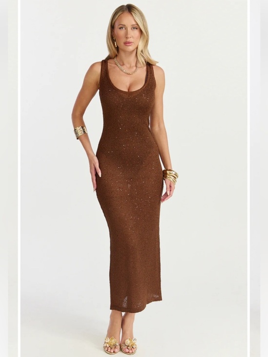 Showpo. Dresses & Skirts - Showpo Jenna Maxi Dress Scoop Neck Sleeveless Sequin Knit Dress In Chocolate